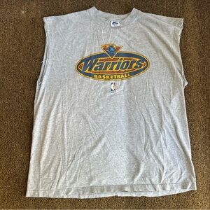 Vintage Starter Warriors Basketball Sleeveless Tee - Gray with Blue & Gold Logo